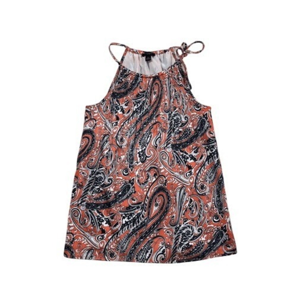 Ann‎ Taylor Orange Paisley Accordion Pleated Spaghetti Strap Tank Top Size XS